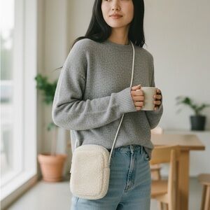 Cabincore Mo&Co Elegant Cream Shearling Crossbody Bag